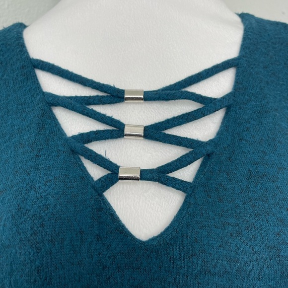 Apt. 9 Teal 3/4 Sleeve Dress V Neck Criss Cross Pockets Casual Lg - Picture 6 of 13